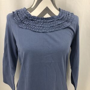 Vicki Wayne Blue 3/4 Sleeve Square Ruffle Neck T Shirt Top 2419 Medium